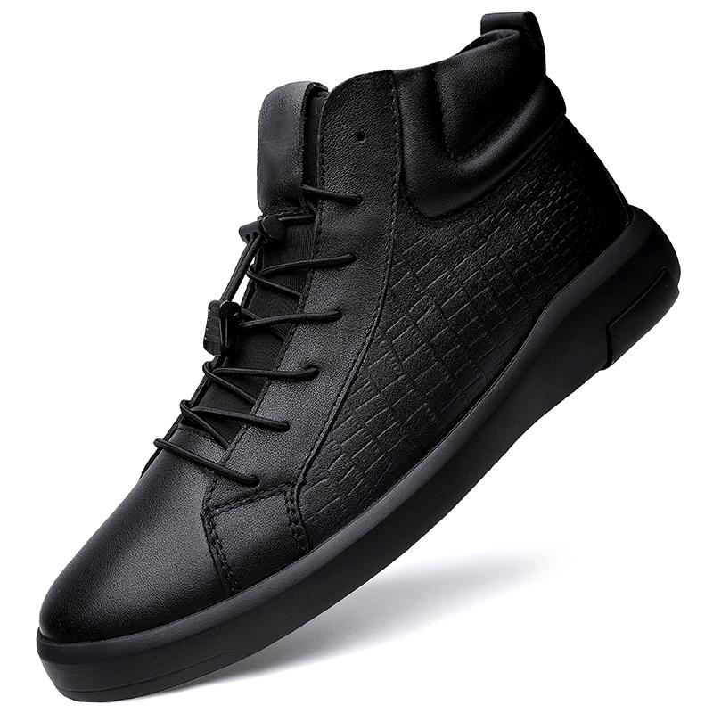 Man Genuine Leather Black Sneakers Casual Shoes Luxury Brand Italian Style Male Footwear Ankle Boots For Men Lace-Up Men'S Boots