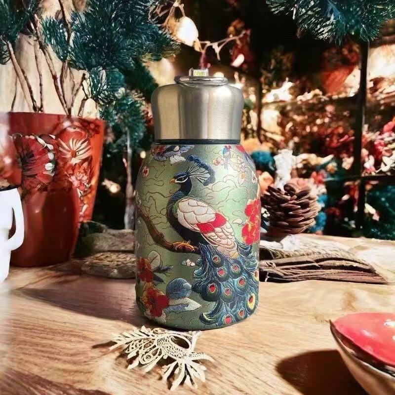 Shangqi Retro Gold Peacock 316 Stainless Steel Portable Thermos Mug