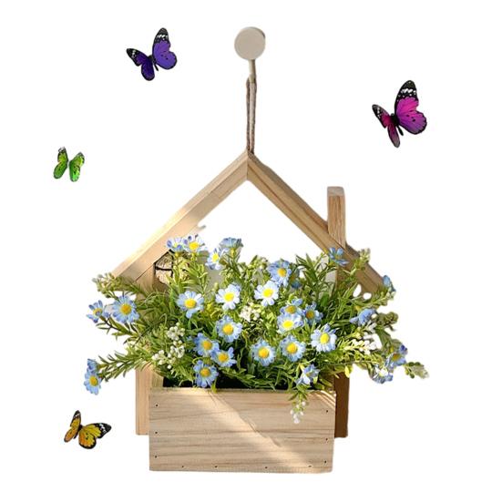 Wood Wall Planter with Artificial Plants, LED Lighted Rustic Farmhouse Wall Decor, Hanging Fake Plants Flowers Holder Vase for Bedroom Living Room