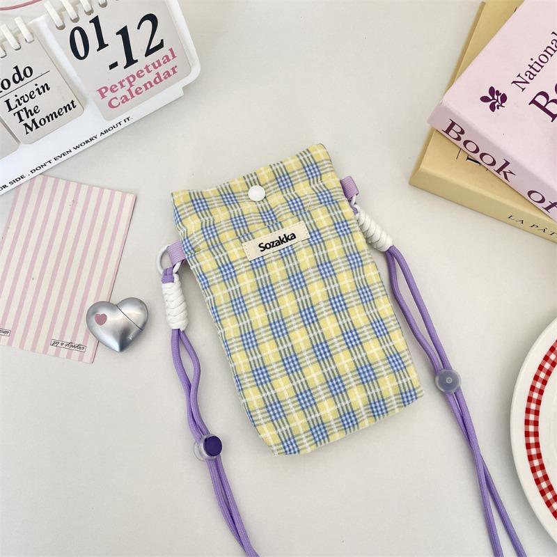1 High-value Plaid Diagonal Span Mobile Phone Bag, New Girls' Sundries Storage Bag, Key Mobile Phone Storage