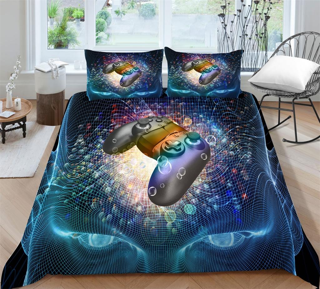 3D Technology Gaming Console Series Bedding Set with High-definition Digital Printing Game Handle, Down Duvet Cover and Pillowcase 2/3 Pieces