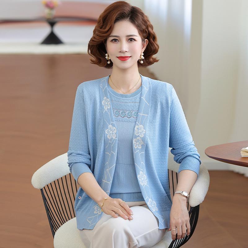 Stijlvolle Lente Gebreide Cardigan Set voor Vrouwen van Middelbare Leeftijd - Twee Delig Casual Vest