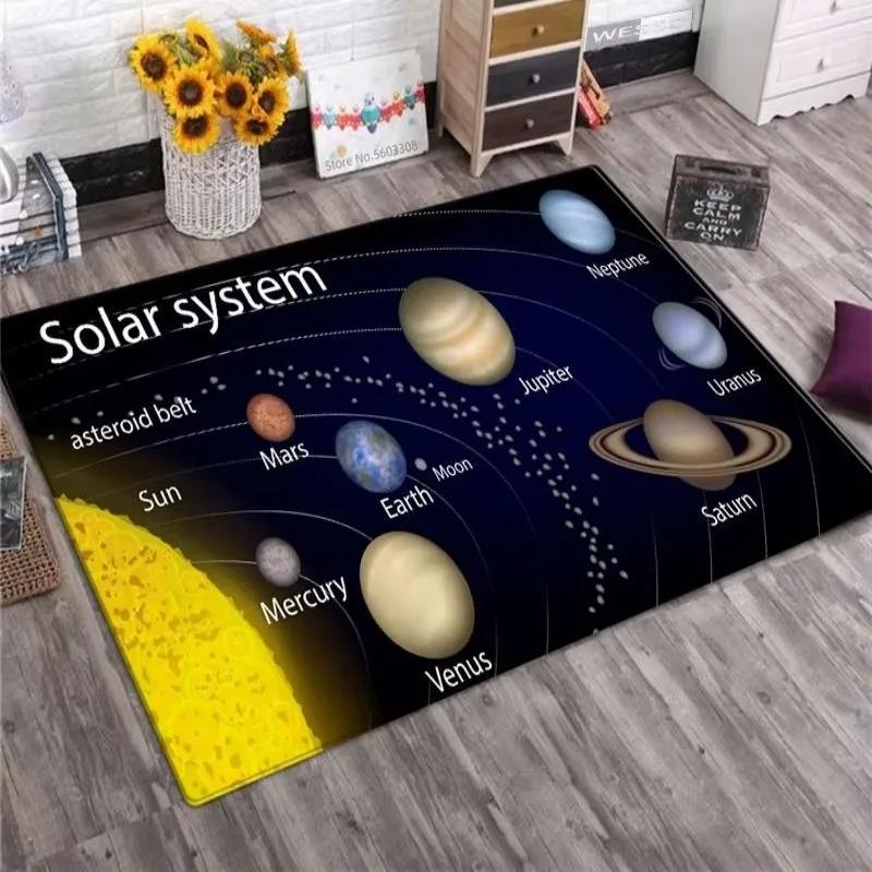 Solar System Rug – Planet Galaxy Design for Living Room & Kids Bedroom | Non-Slip Space Floor Mat Home Decor Carpet Starry Sky