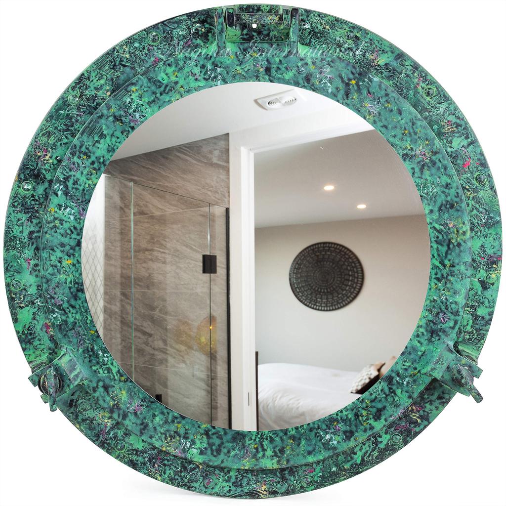 Aluminum Porthole Mirror 17inch W/Antique Green Finish - Nautical Decor V1D-WPR-9U5