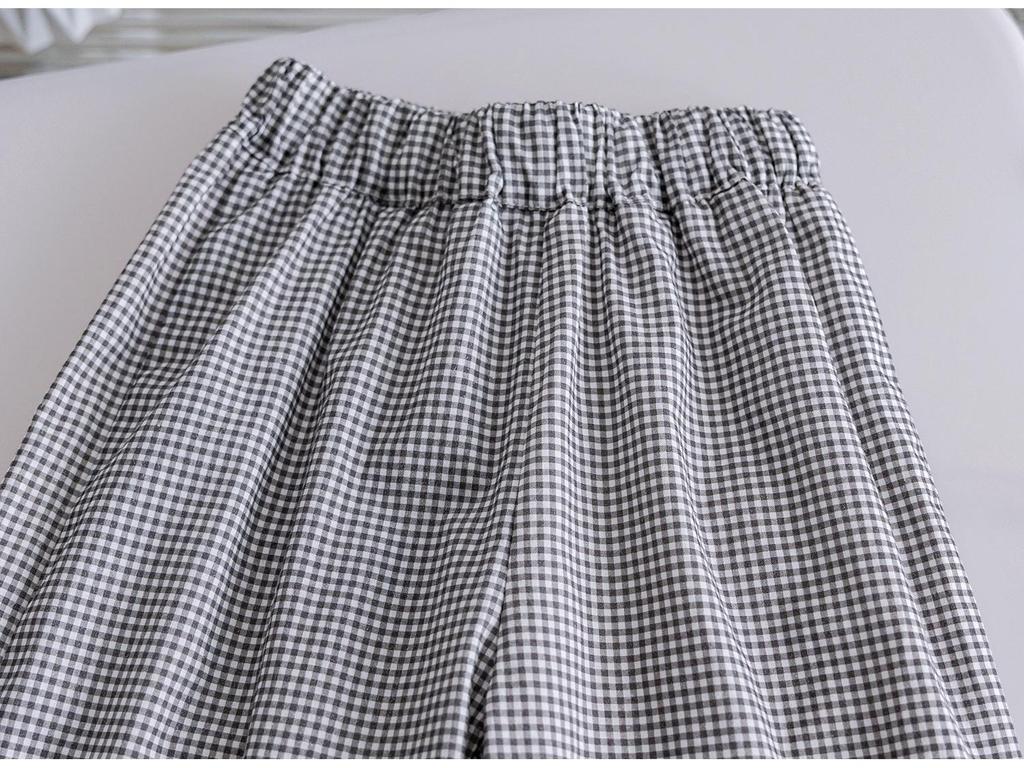 2025 Fashionable Plaid Girls' Mosquito-Proof Lace Trim Pants: Spring/Summer/Autumn Casual Straight Leg