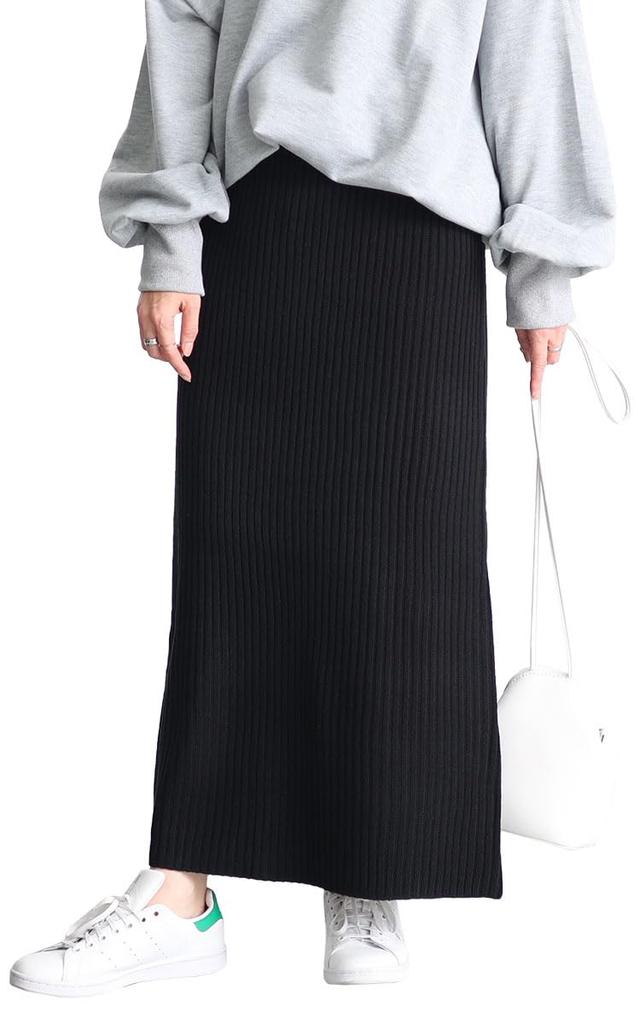 Gold Japan Plus Size Narrow Rib Knit Skirt with Slit and Elastic Perfect for Fall and Size Black Women's Skirt, Long, Waist, Spring, 3L, (sada-6890)