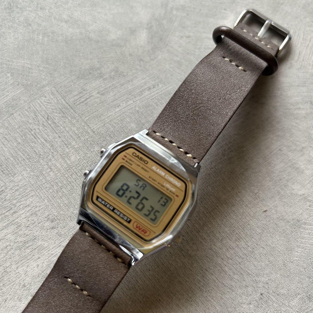 

[Б/У] CASIO A158 Ремешок из натуральной кожи Кастомный серый и коричневый