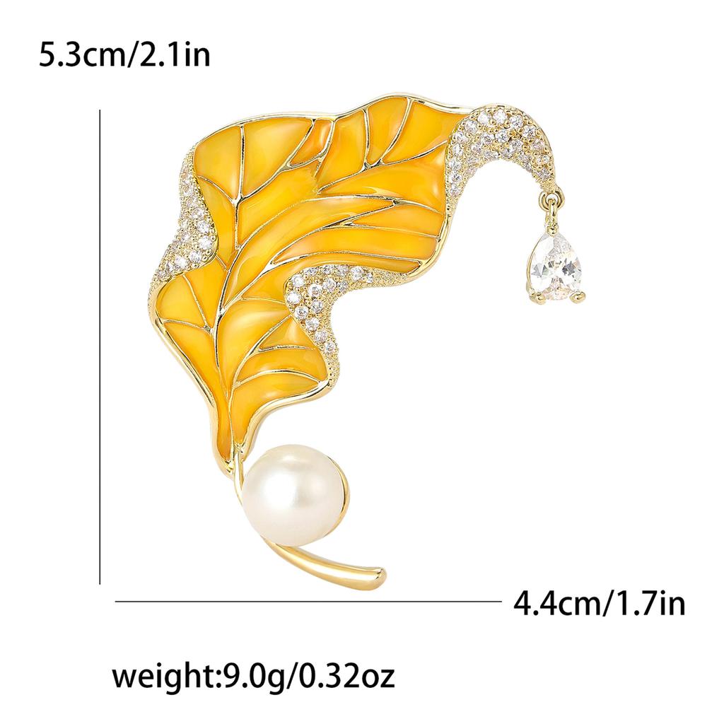 Creative Personality Enamel Copper Zircon Leaf Brooch Exquisite High-End Women'S Suit Coat Corsage Jewelry Pin
