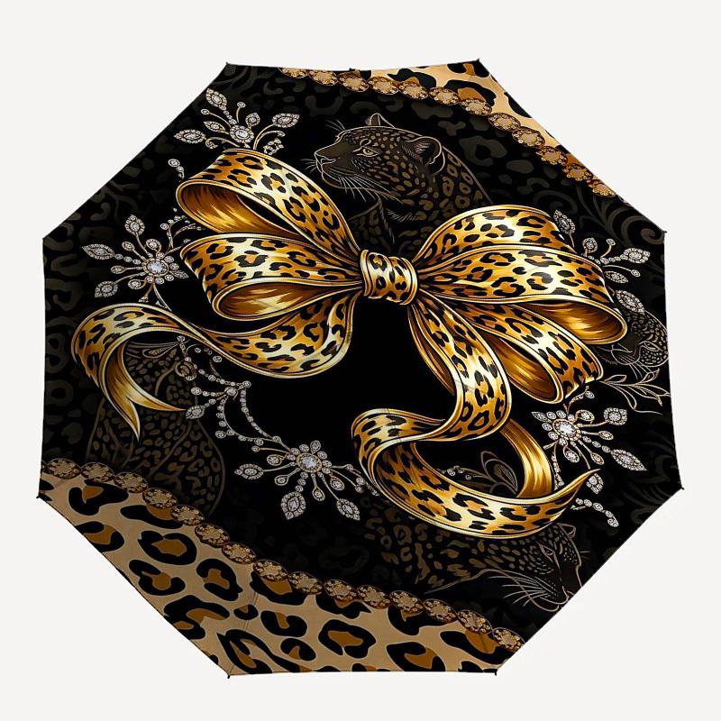 

1PC Leopard Print Diamond Umbrella-8-Rib Reinforced, Automatic Open, Lightweight & Durable, Fashion Accessory for Outdoor, Beach L0424
