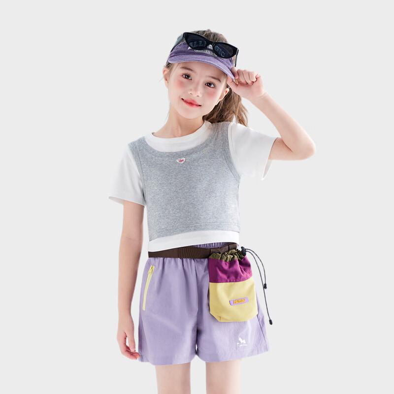 Tutuxiaoxiang Girls' Dopamine Color-Block Faux Two-Piece T-Shirt