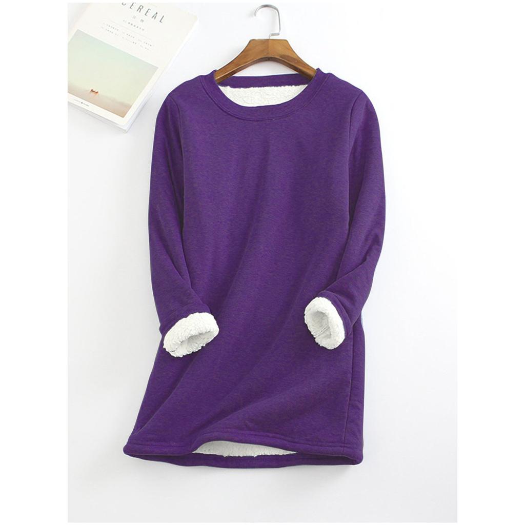 Plus Size Thickened Velvet Warm Tops Women Winter Casual Bottoming Fleece T Shirt Solid Color O-Neck Sweatershirts