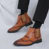 Designer New Men's Pointed Patent Leather Casual Brogues Ankle Boot Male Winter Brown Black High Tops Shoes Zapatos Hombre