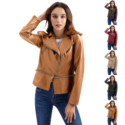 Women's Casual Leather Jacket Standing Collar Jacket Slim Spring And Autumn Coat