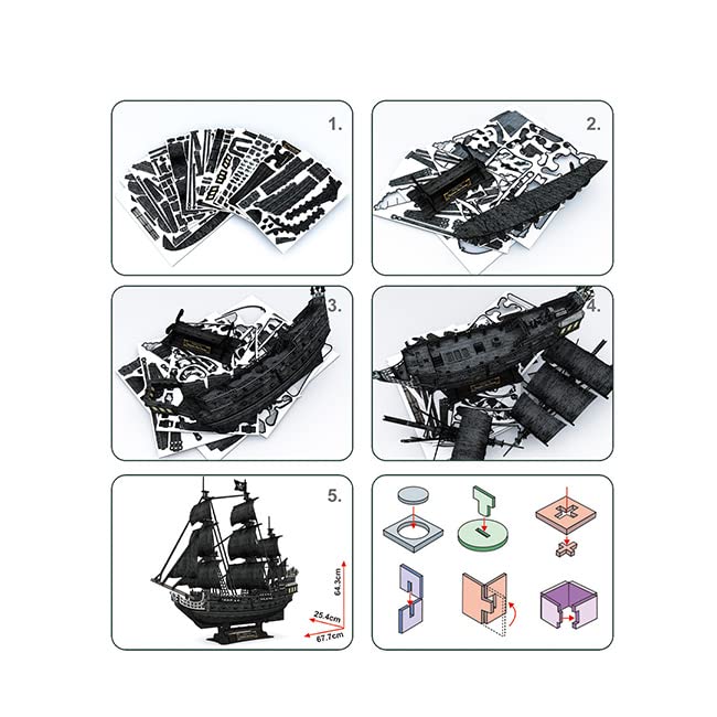 ASSYME Cubic Fan 3D Puzzle Craft Kit Queen Anne's Revenge T4018h (No Glue or Tools Required)