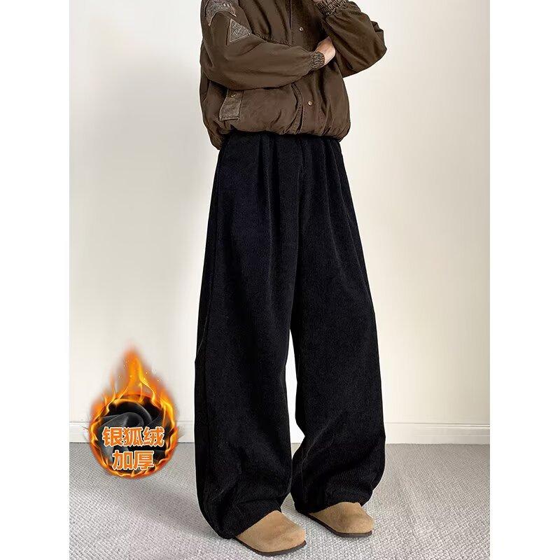 Vintage corduroy casual pants for men and women loose Maillard lazy casual elastic waist velvet spring and autumn