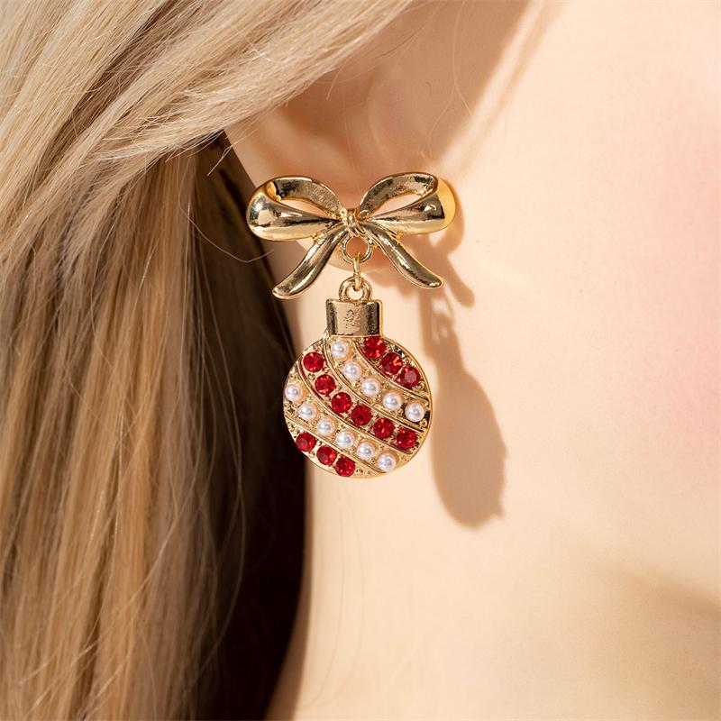 Trendy Exquisite Christmas Light Bulb Drop Earrings for Women Simple Bowknot Earrings Xmas Party Jewelry Gifts