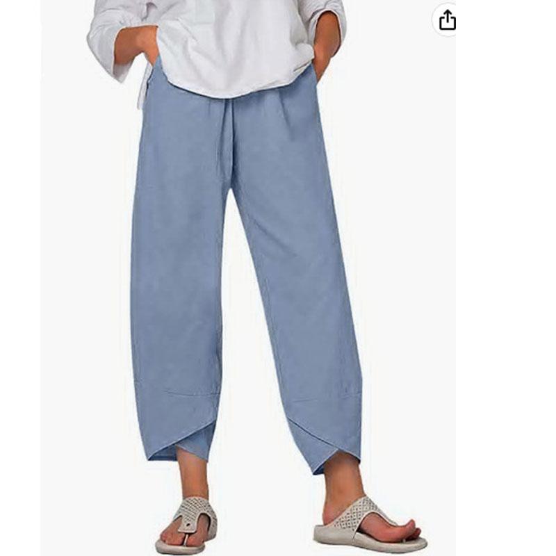 Summer Women Elastic Waist Pants Cotton Loose Casual Trousers