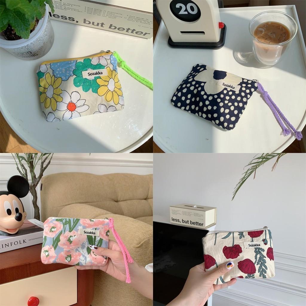 Trendy Street Style Cotton Makeup Bag Floral Design Soft Drawstring Pouch