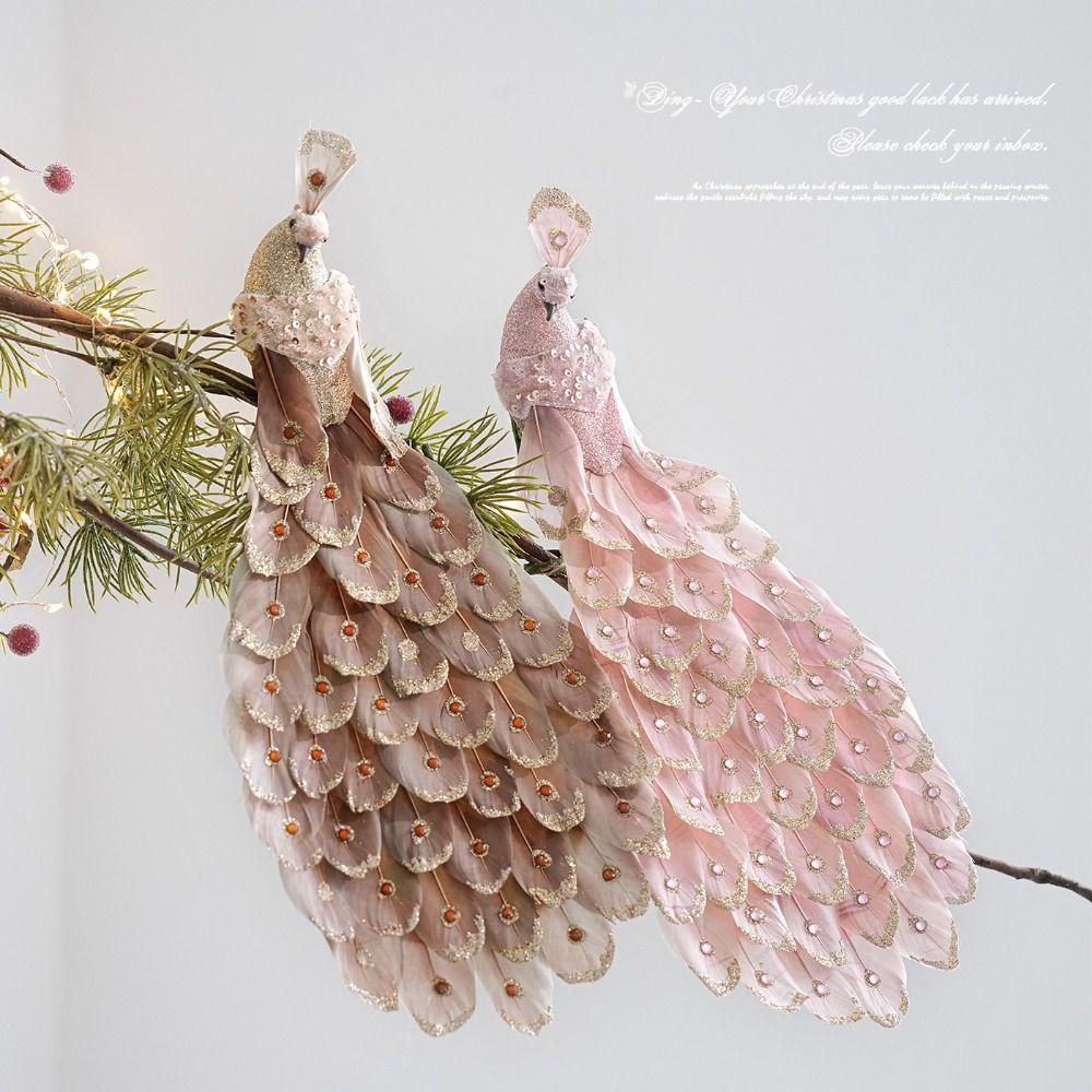 Realistic Feathers Christmas Peacock Decoration Shimmering Peacock Doll Toy 2025 Navidad Decor