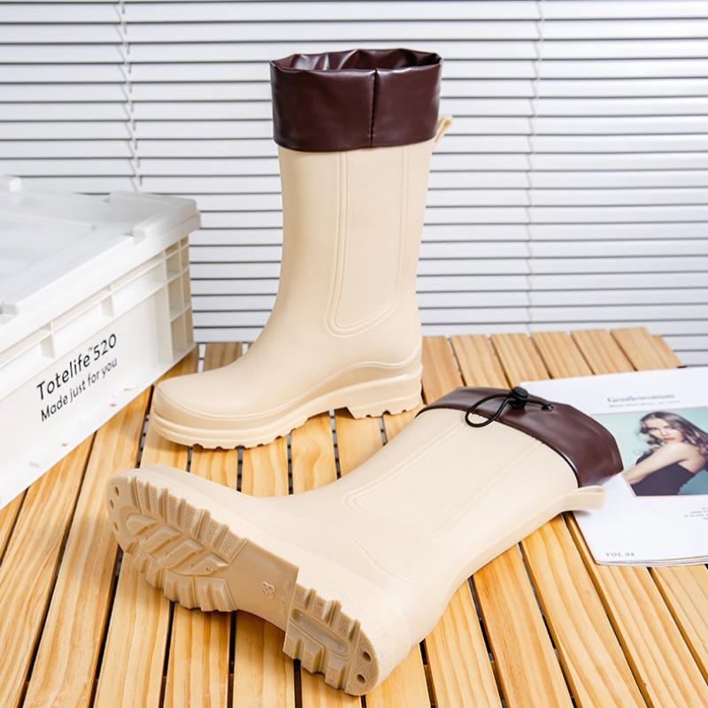 Damskie buty robocze kuchenne do połowy łydki na zimę do noszenia na zewnątrz ze ściągaczem w cholewce damskie buty przeciwdeszczowe
