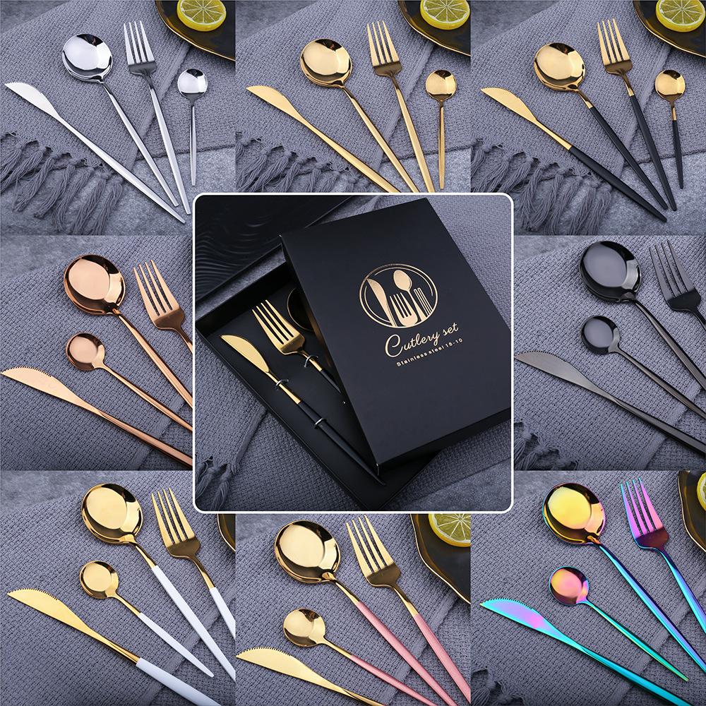 2PC/4PC Cutlery Set Stainless Steel Glossy Titanium Black Gold Cutlery Knife Fork Spoon Tea Spoon Set Kitchen Accessories