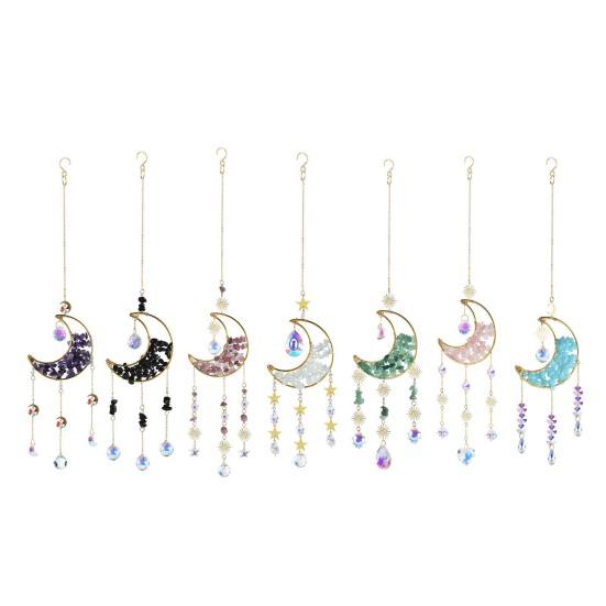 Crystal Sun Catcher Crescent Moon Sun Catcher Rainbow Maker Prism Ornament for Window Balcony Bedroom Garden Hanging