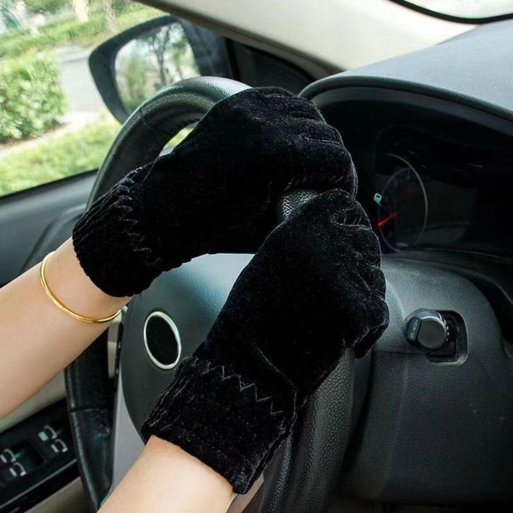 Fashion Thick Velvet Gloves Solid Color Full Finger Mittens Women Gloves Autumn Winter