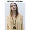 UR Women's Vintage Relaxed Color-Block Embroidered Cable Knit Sweater