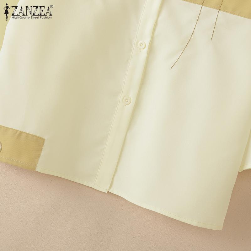 ZANZEA Damen Casual Turn Down Kragen Sommer Kurzarm Bluse