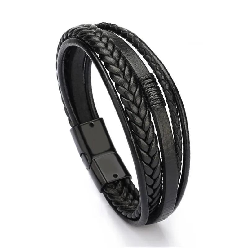 Charmsmic New Mens Magnetic Leather Bracelets Handmade Braided Multilayer Cord Ethnic Jewelry Accessories Male Armband Gifts