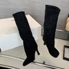 Liyke Fashion Quadratische Zehenpartie Motorrad Kniehohe Stiefel Damen Herbst Winter Niedrige Dünne Absätze Schuh Weibliche Lange Stiefel Zapatos De Mujer