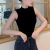 Women Solid Color High Neck Sleeveless Vest Comfortable and Cool Street T-shirt In Summer