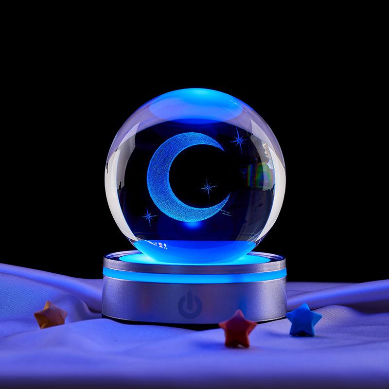 3D Lazer Kazımalı Yıldızlı Gökyüzü Gece Lambası Kristal Küre