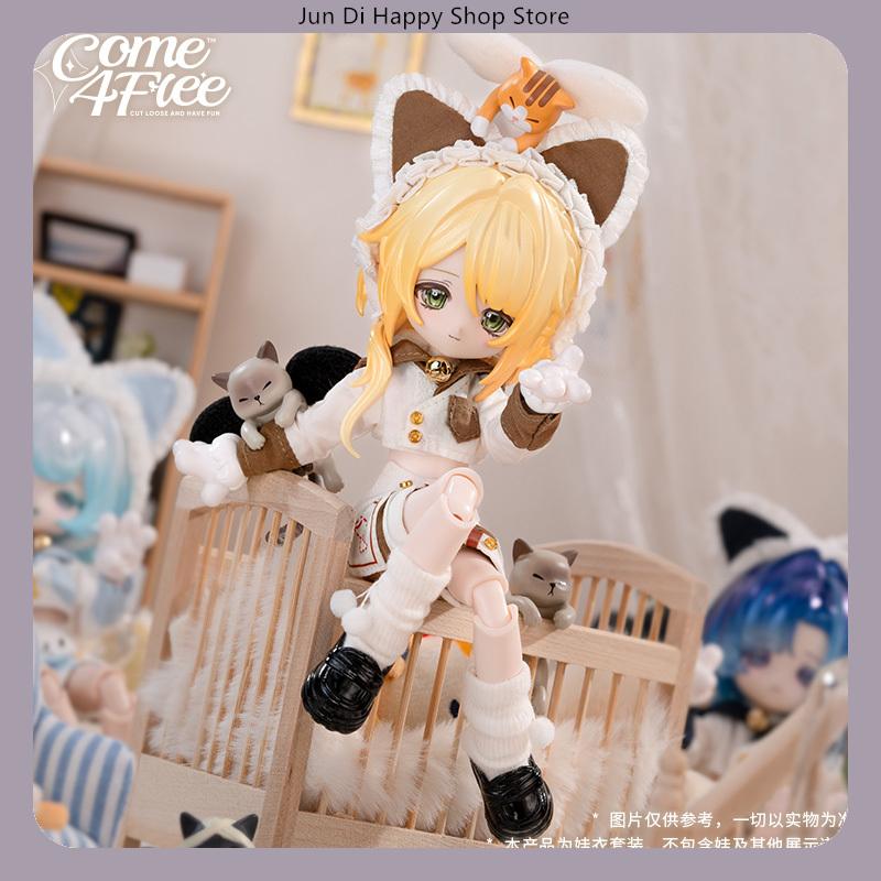 COME4FREE 1/12 BJD Doll Clothes Daily Series Caramel Meow Meow Dress Outfit Set for OB11 Doll Clothes