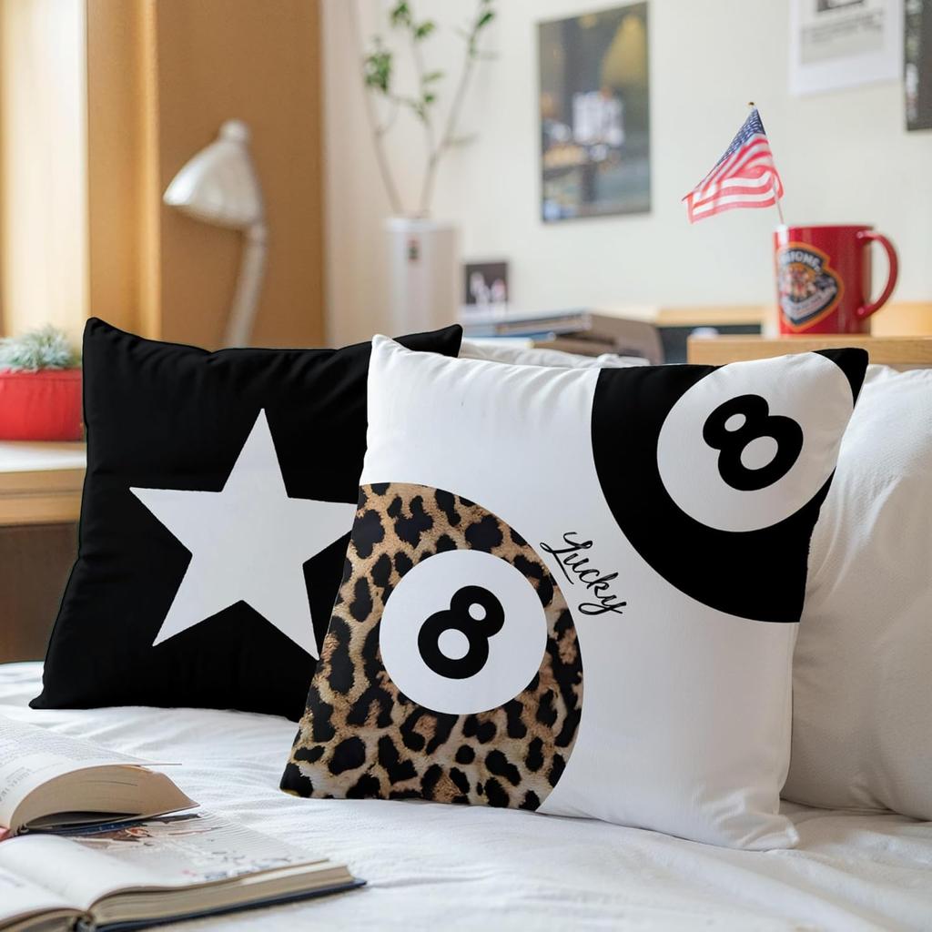 Preppy Star Lucky 8 Ball Cheetah Leopard Print Room Decor Pillow Cover 18x18 Set of 2,Leopard Gifts for Women,Cheetah Print Gifts,Coquette Pillow