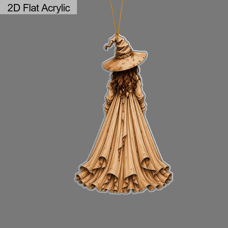 2D Flat Halloween Acrylic Hanging Decor, Witch Pattern, Home Car Backpack Pendant, Halloween & Birthday Gift
