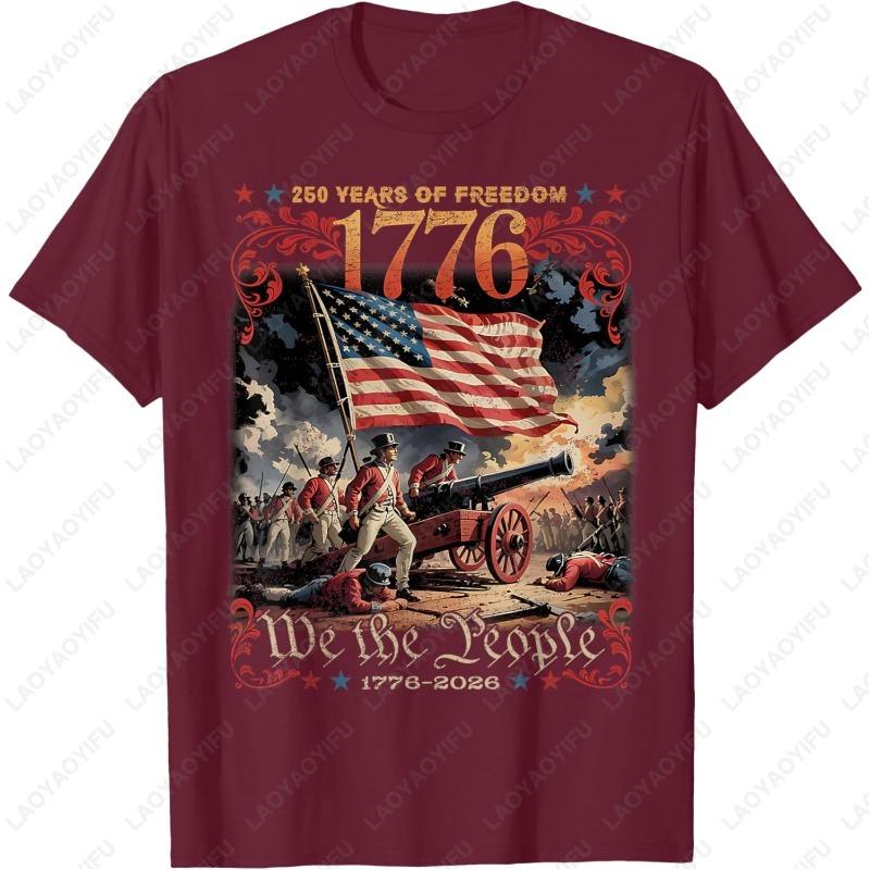 250 Years of Freedom Retro USA Flag Since 1776 2026 Independence Day TShirt Trend Classics Nostalgia Tees Men Women Cotton Tops