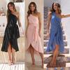 Sweet Sleeveless Pink Sexy Dress Summer Diagonal Collar Irregular Off-shoulder Dress Casual Belt Zipper Mid-length Dress 25547