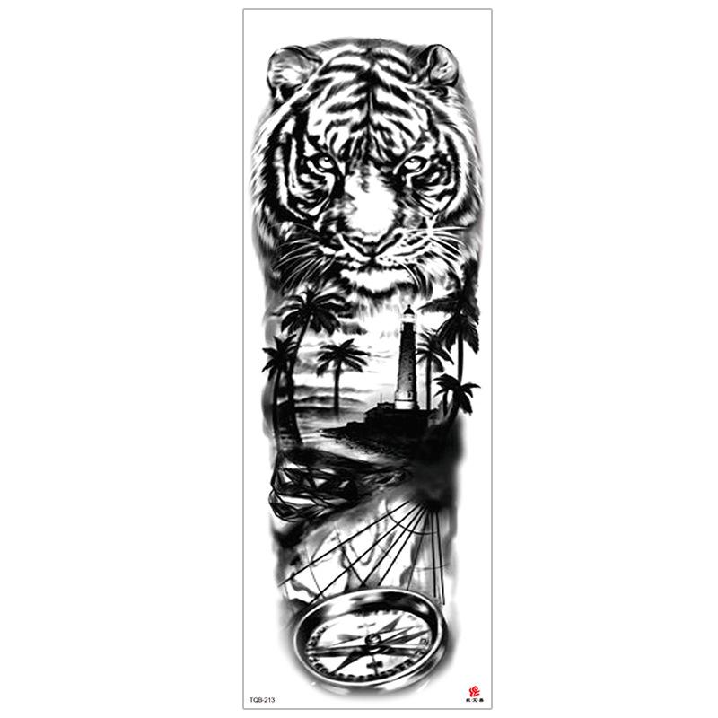 New Waterproof Full Arm Tattoo Stickers – Large Floral & Lion Design, Cross-Style, Hot Selling