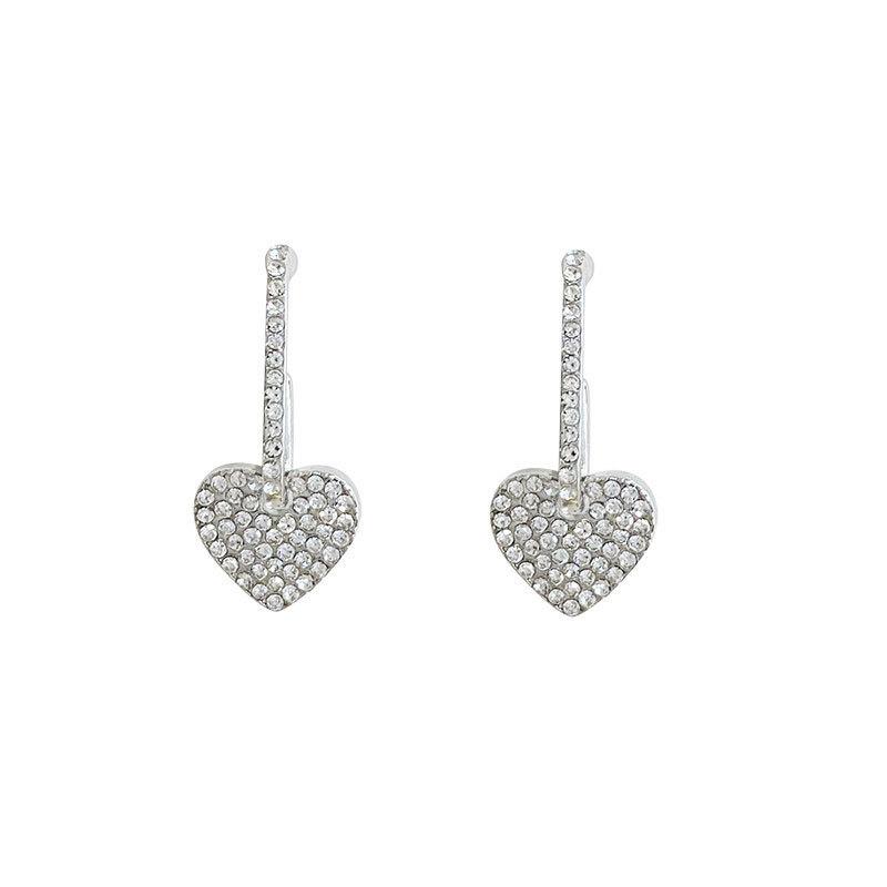 Heart Full Diamond Earrings Women's Inlaid Niche High-end Cold Wind Minimalist Design Personality Elegant Classic Casual Daily Accessories