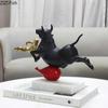 Game with Bulls Sculpture Marble Base Ornaments Modern Crafts Desk Decoration Bullfighter Abstract Artwork Room Aesthetic Decor