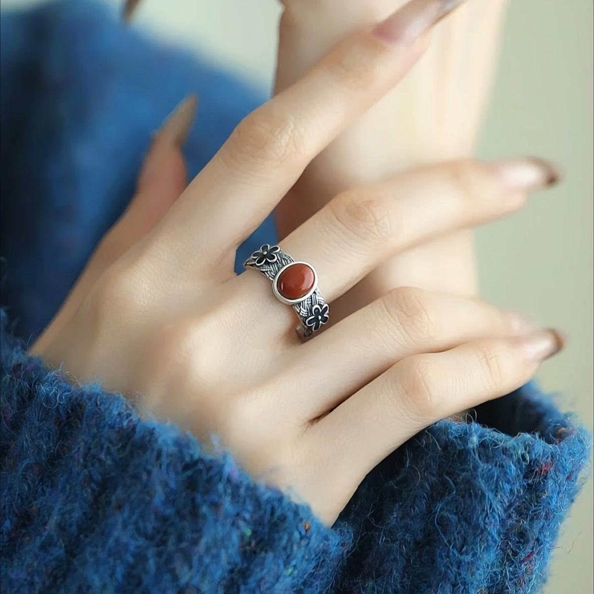 Vintage Chinese Begonia Flower Adjustable Ring: Retro Ethnic Style for Women Open Adjustable