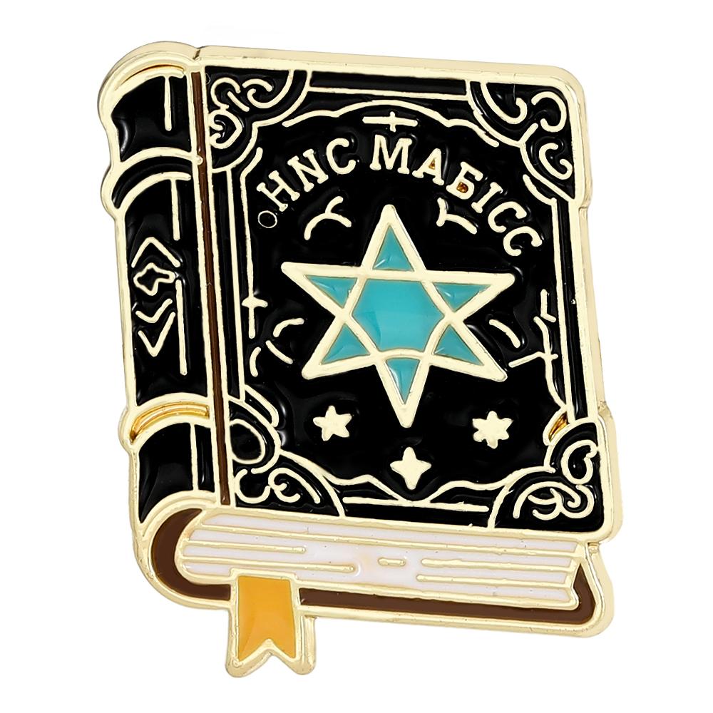 3 Styles Funny Magic Book Design Enamel Brooches Star Pattern Witch Book Golden Pins