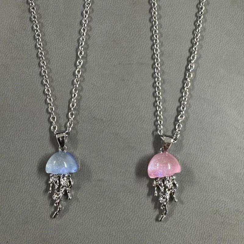 

Fashion Blue Pink Jellyfish Pendant Necklace for Women Vintage Couple Elegant Long Tassels Charms Necklace Jewelry Gifts