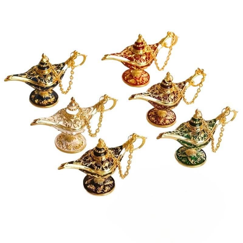 

6pcs Vintage Mini Aladdin Lamp Statues Palace Banquet Decoration Metal Ornament Wishing Lamp Home Living Room Party Decorations