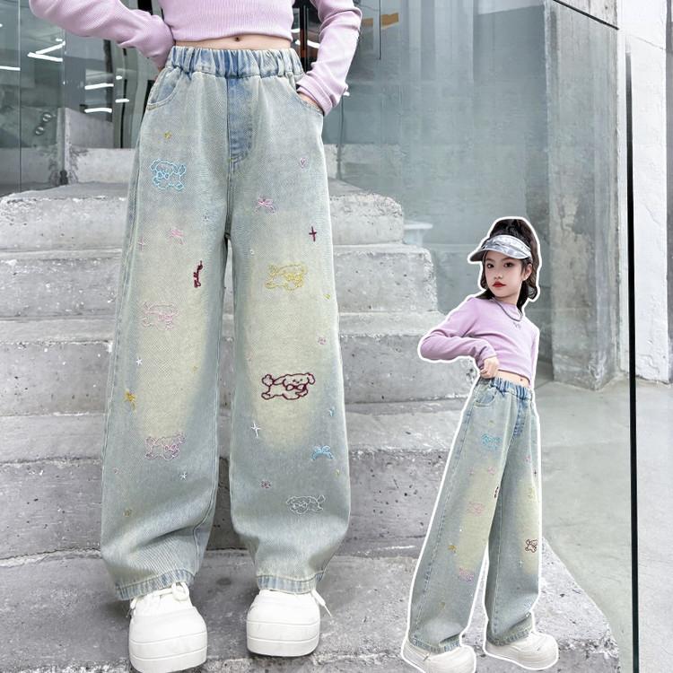 Girls' Denim Pants Straight Leg Pants Wide Leg Spring Clothing Korean Jean Children's Versatile Casual Girl