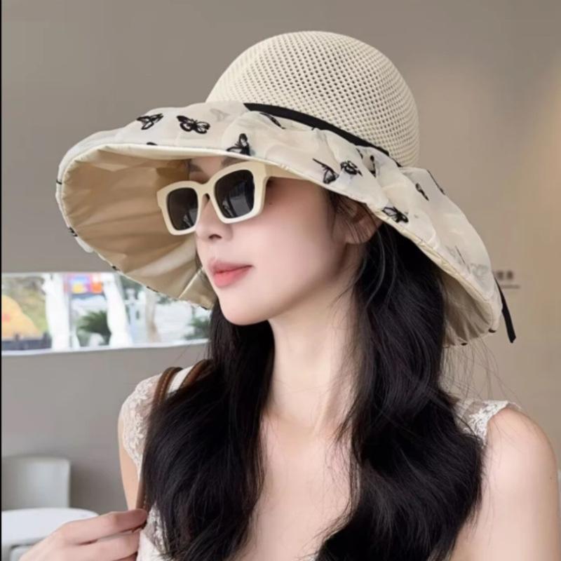 Hat Summer Women's Mesh Bow Bucket Hat Versatile Sun Hat Sun Hat