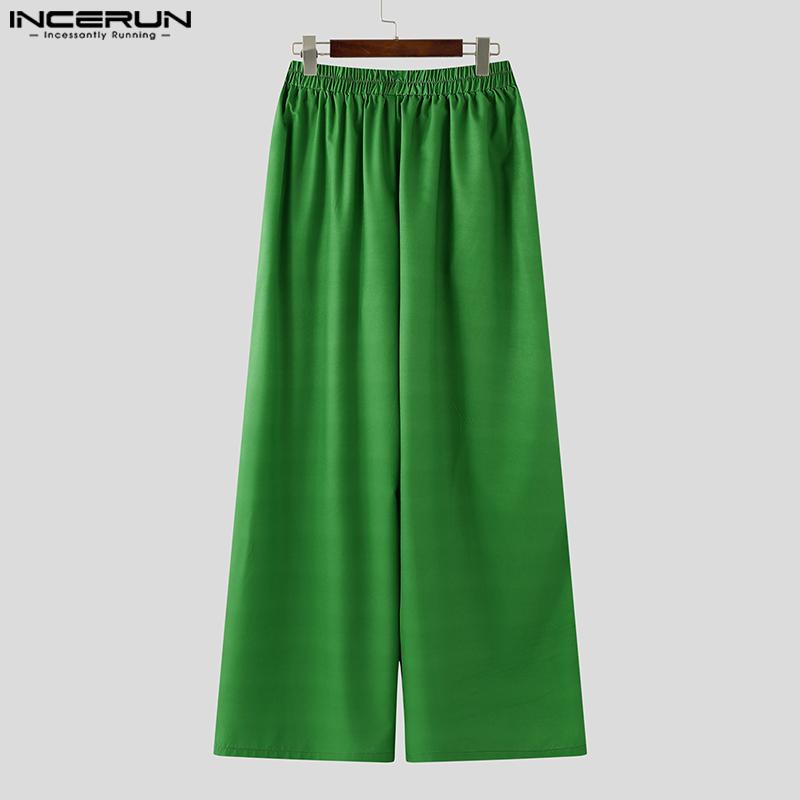 INCERUN Men Casual Loose Elastic Waist Print Long Wide Legs Pants Trousers