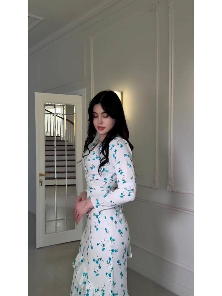 2025 Spring Floral Ruffle Long Dress for Women - Gentle Style