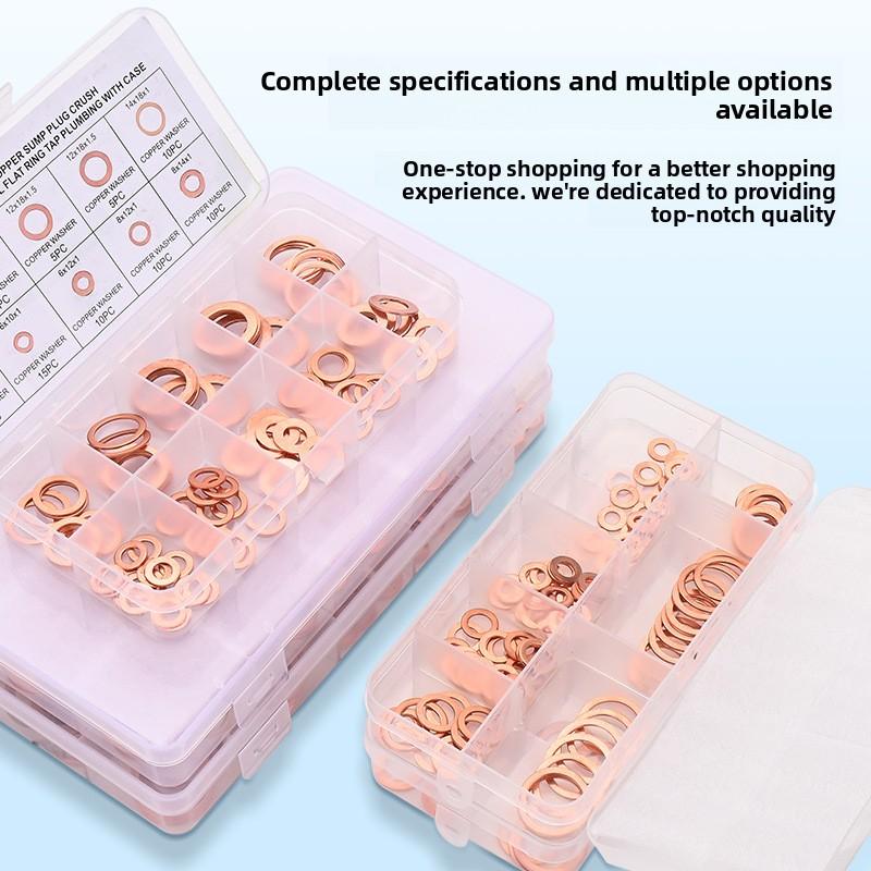 Boxed 111PCS Copper Flat Washers Sealing Ring Gasket O Ring Kit M1 M6 M8 M11 M11 M11 Oil Seal Set Assortment